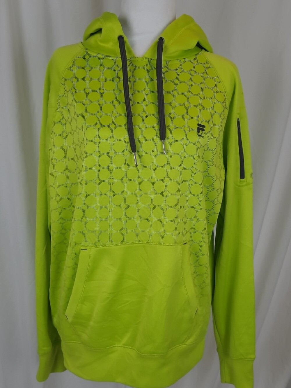 FILA Sport Lime Green Geometric Pullover Hoodie Sleeve Pocket M Medium